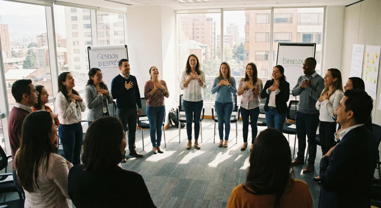 Grupo de personas en taller de Gestión D'Estrés en empresa cliente